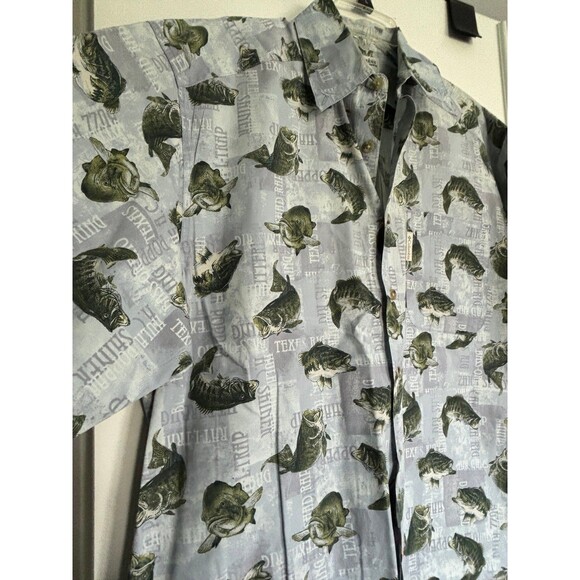 Columbia Mens Medium Short Sleeve Button Up Shirt Fish Pattern 100% Cotton - Picture 5 of 7